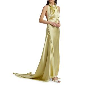 NWT DANIELLE FRANKEL Women's Sasha Satin Button-detail Gown Size L $3,090